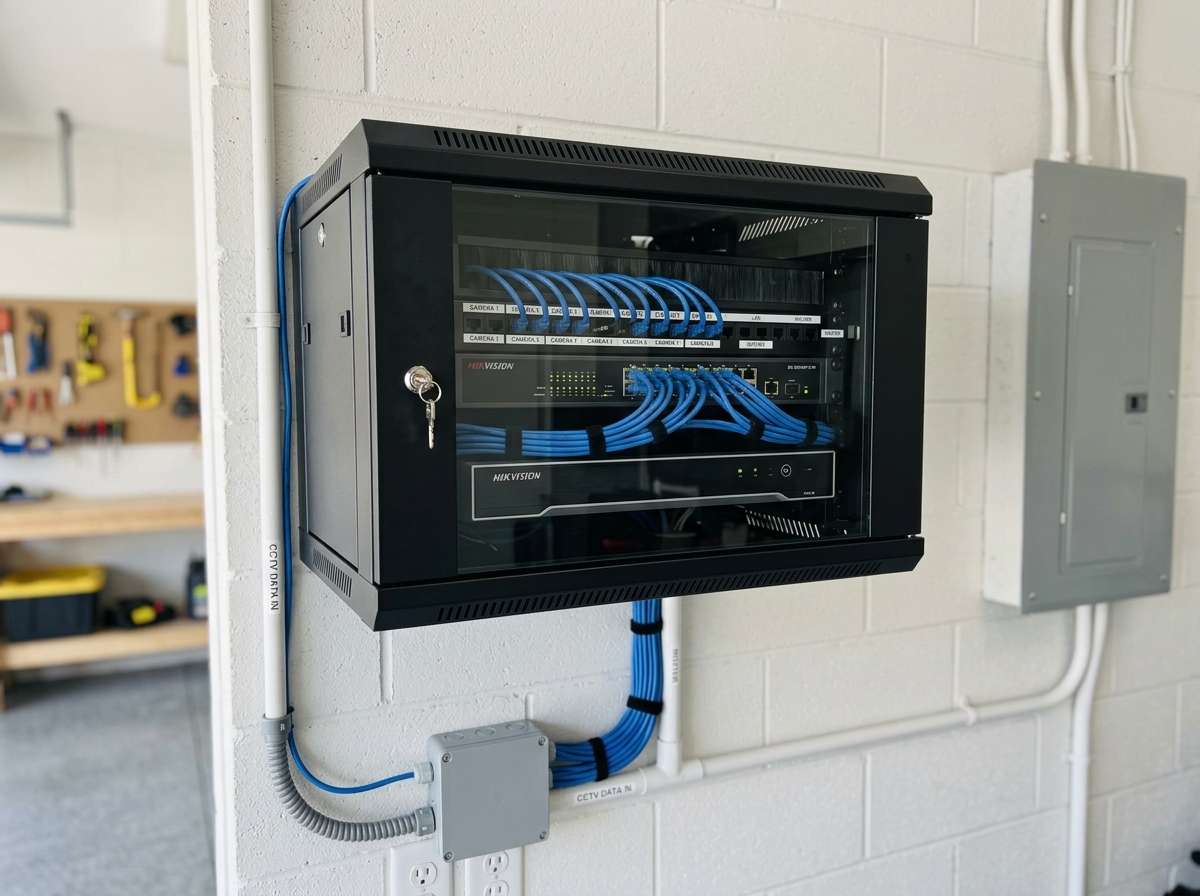 Professional tidy NVR data rack installation with zero messy cabling
